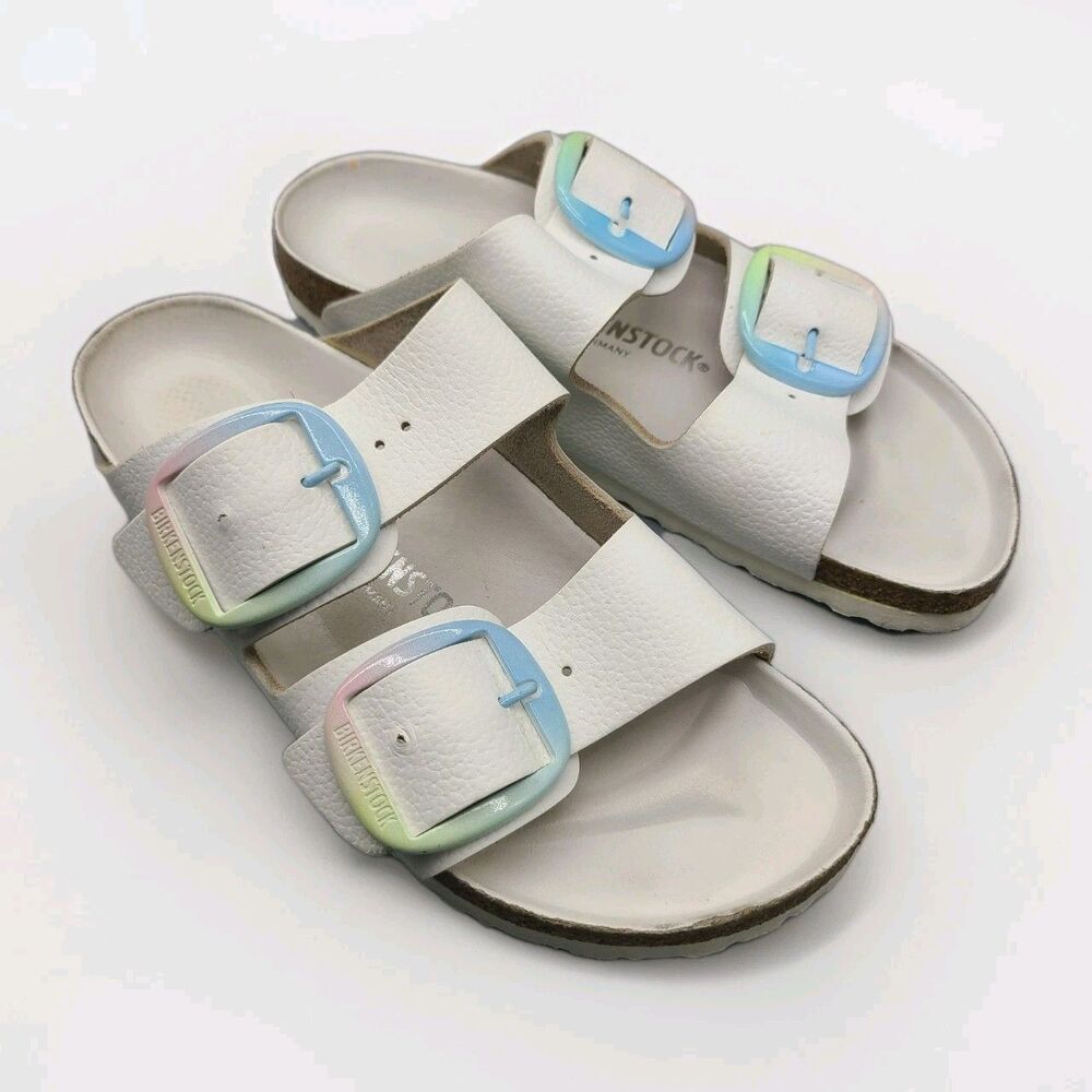 Birkenstock Arizona Big Buckle Ombre White Leather Slide Sandals Sz 10-10.5/41